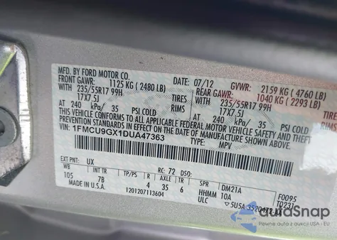 2013 Ford Escape Se from USA, damaged, VIN 1FMCU9GX1DUA47363